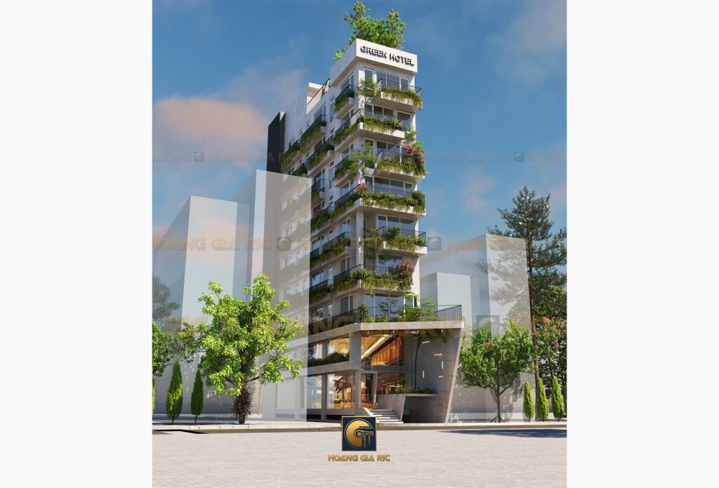 20ks01, khách sạn 9 tầng, kiến trúc xanh hiện đại, phối cảnh 1.