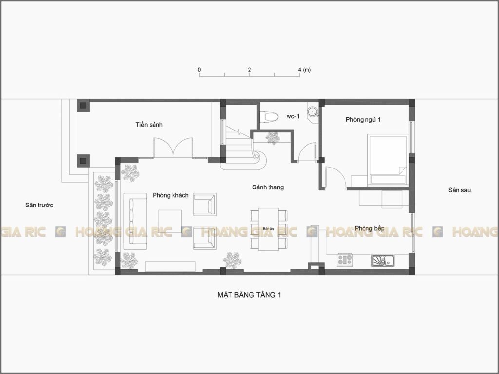22np01, mặt bằng phòng khách, bếp, ngủ 1 tầng 1.