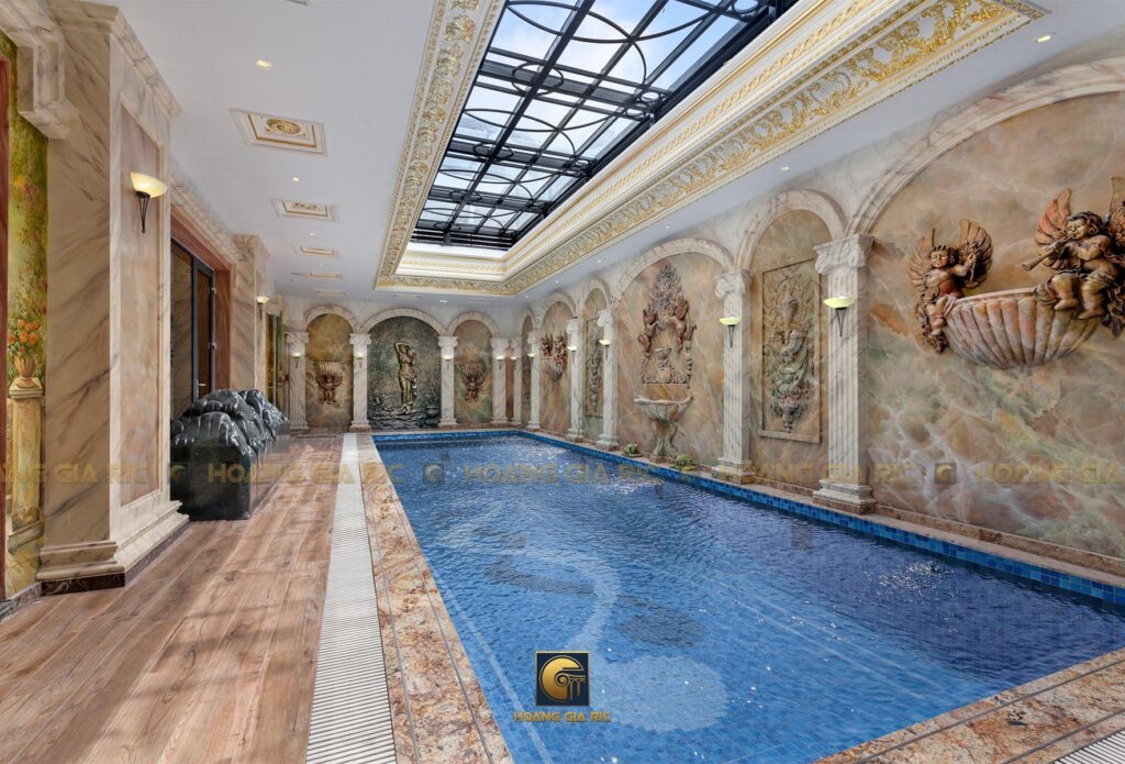 Gạch gốm ốp lát Mosaic sử dụng trong bể bơi tại biệt thự Văn Phú