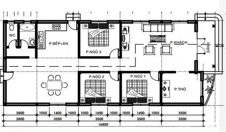 chi phí xây nhà 1 tầng 3 phòng ngủ bản vẽ