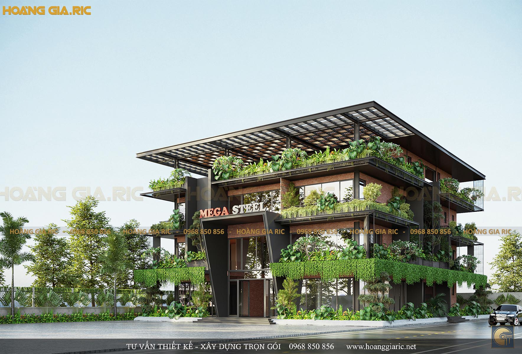 Thiết kế văn phòng kiến trúc xanh (Biophilic) & khung kết cấu thép